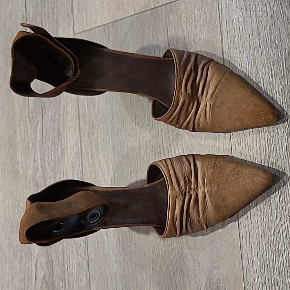 Free People Wedge Shadow Brown Heel Leather Tan 9 Vintage - Picture 1 of 8